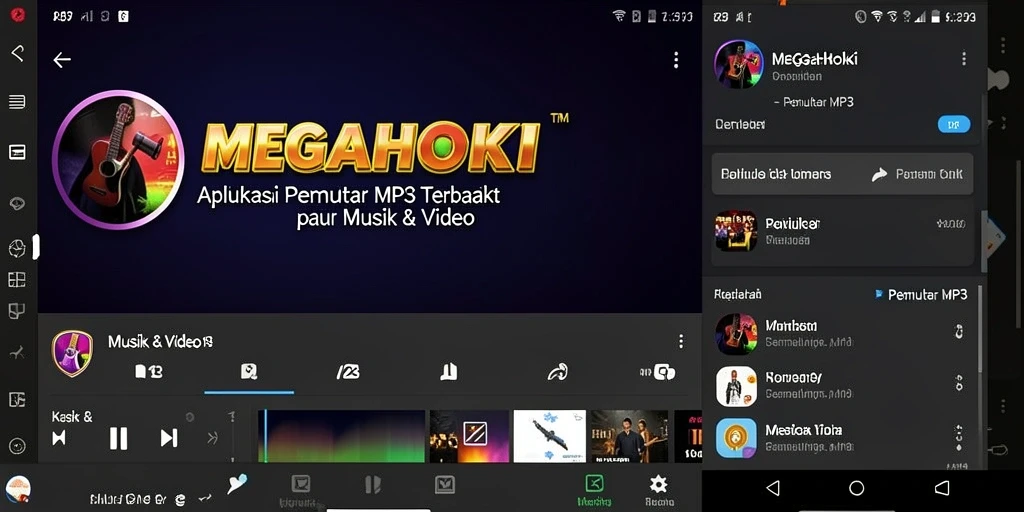 Antarmuka MEGAHOKI yang modern dan ramah pengguna untuk Pemutar MP3.