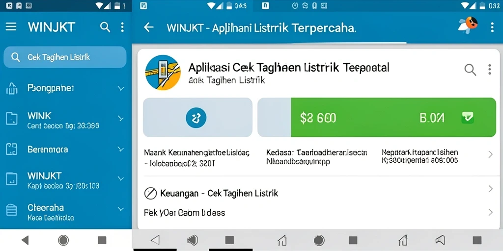 Tampilan antarmuka aplikasi WINJKT untuk cek tagihan listrik.
