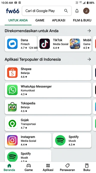 Tampilan katalog aplikasi fw66